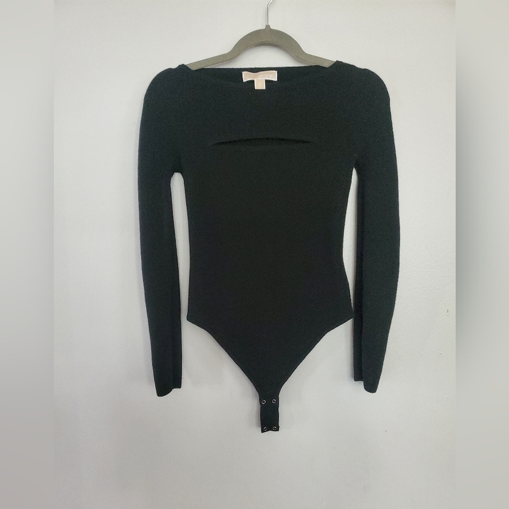 MICHAEL Michael Kors Ribbed Merino Wool Blend Cutout Bodysuit
